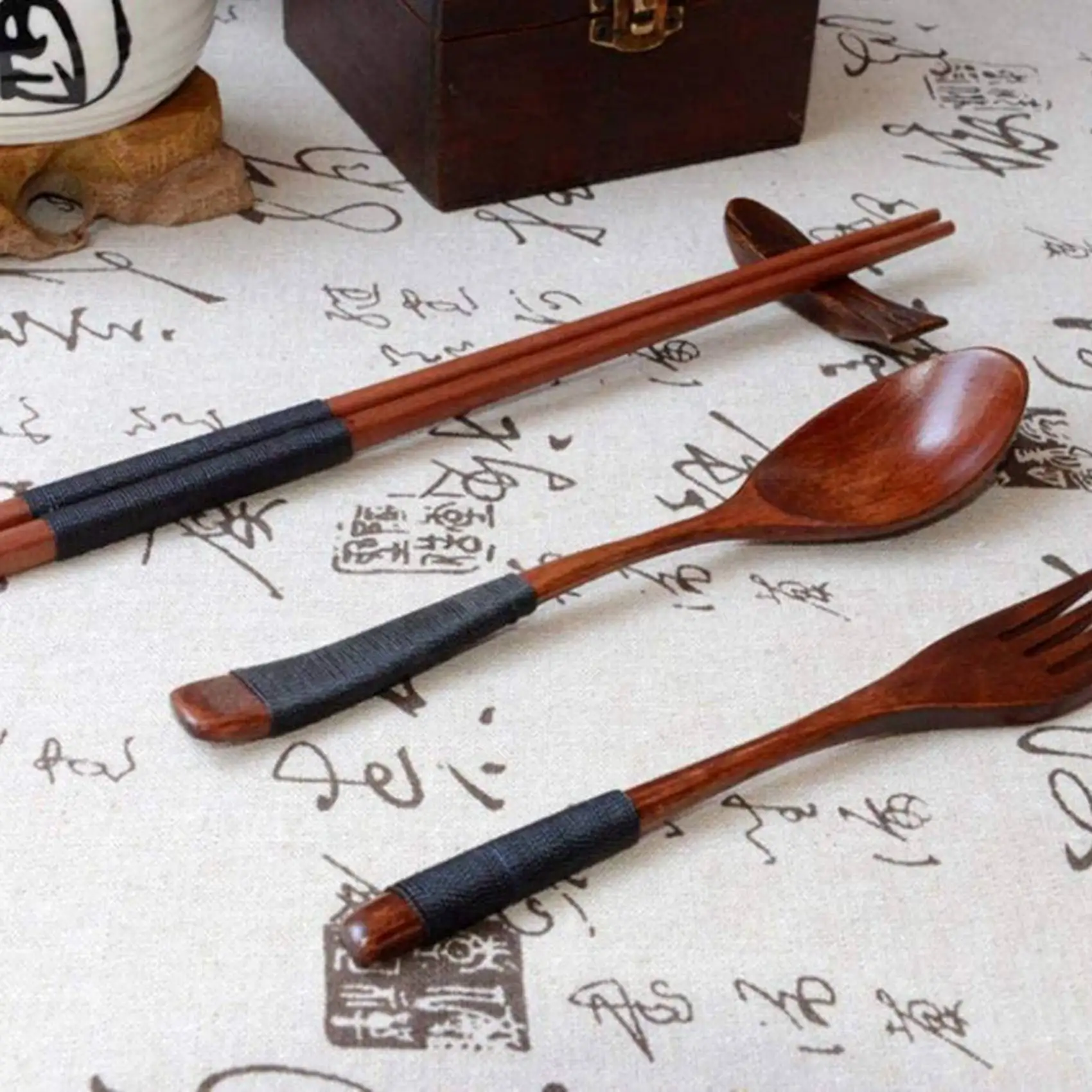 

ABMR-8 Pcs 9 Inchjapanese Spoon Fork Set & 2 Set Wooden Flatware Tableware Cutlery Set, Wooden Fork Spoon Chopsticks