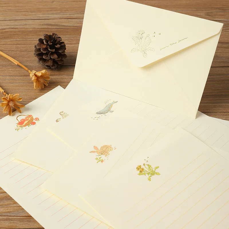 3 envelopes and 6 letter sets, animal patterned A5 letters, cute colored envelopes