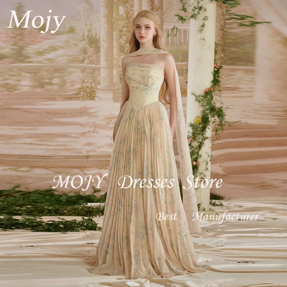 Mojy Prinzessin Creme A-Linie Druck Trägerlose Ballkleider Ärmelloser Schal Partykleider Formeller Abend Maßgeschneiderter Garten 2026