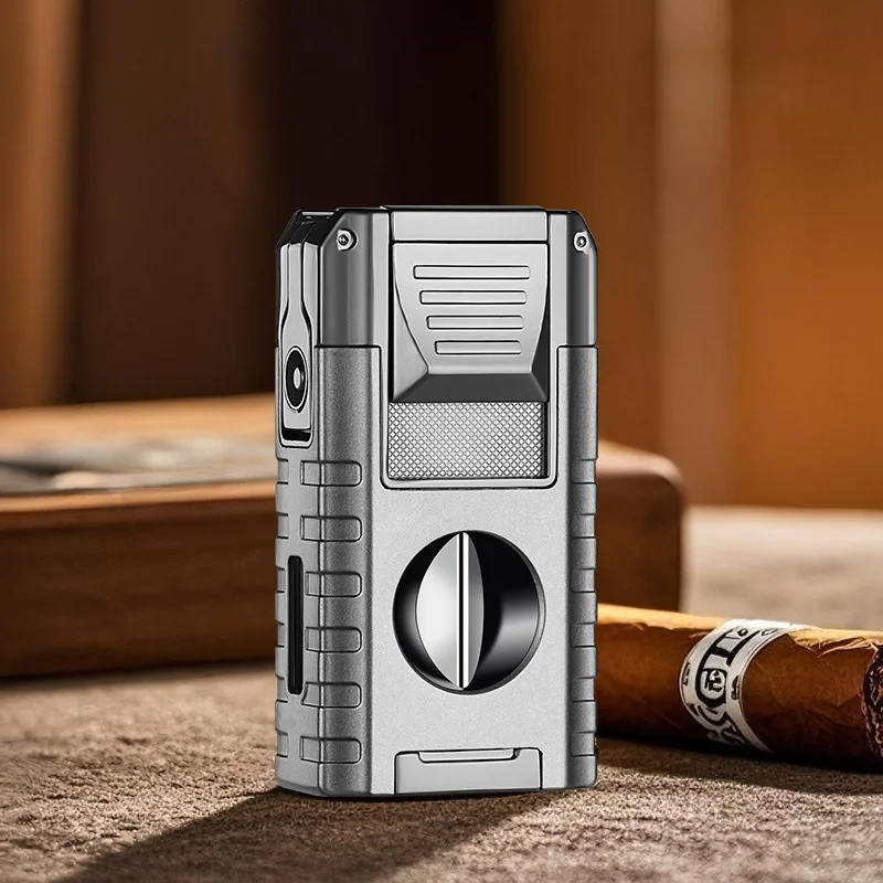 

Portable Multifunctional Cigar Tool Three Fire Direct Charge Butane Gas Lighter Men Luxurious Exquisite Cigar Cutter Lighter