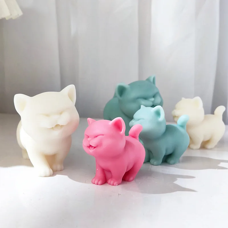 Tail Up Cat Aromatherapy Animal Candle Soap Silicone Mold 3D Cat Ice Grid Chocolate Cake Decoration Mold