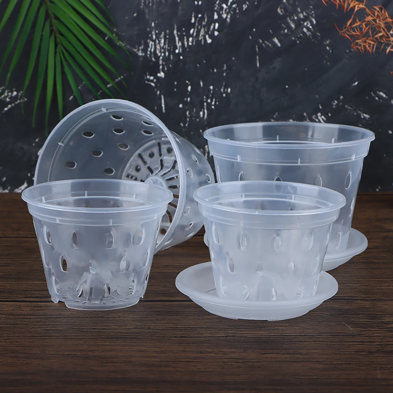 Household Flowerpot Garden Planter Drainage Pots With Holes Transparent Orchid Baskets Plastic Breathable Flower Pots Container