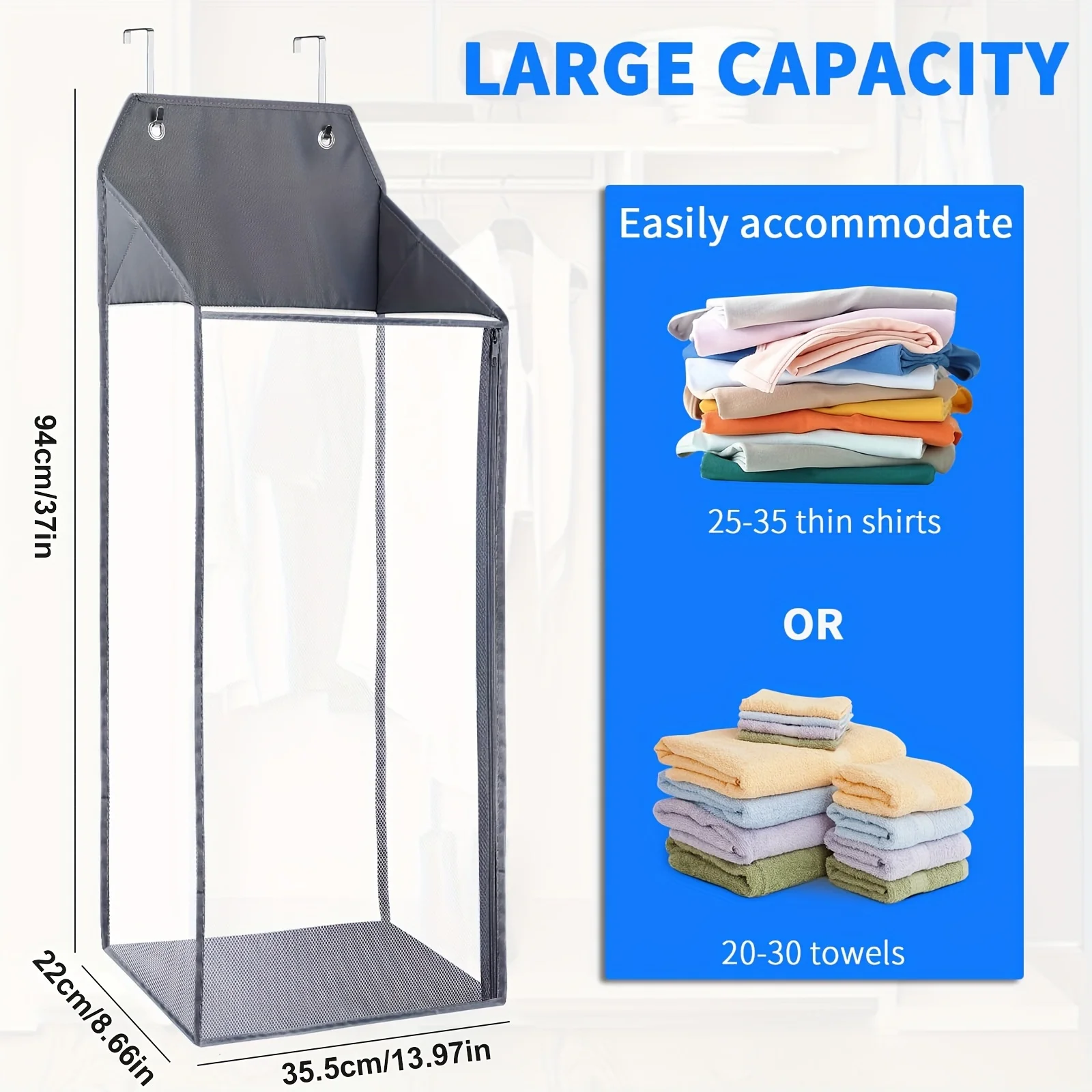 1pc Foldable Wall Hanging Mesh Laundry Basket Door With Zipper For Storing Dirty Clothes Suitable For Bathrooms And Dormitories