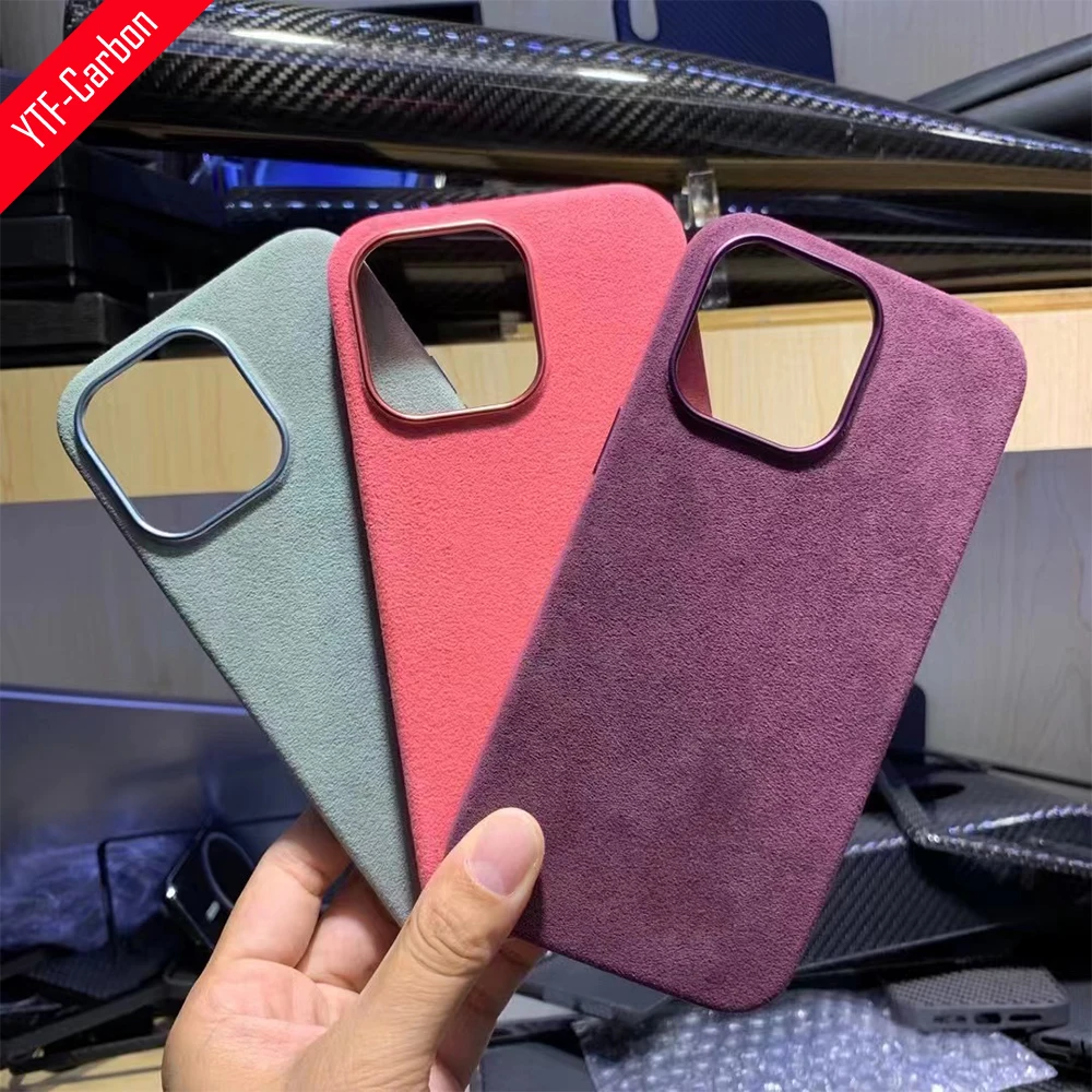 

YTF-carbon for iPhone 11 12 13 14 15Pro Max MagSafe case Artificial Leather iPhone 15 Suede Fabric Leather case.