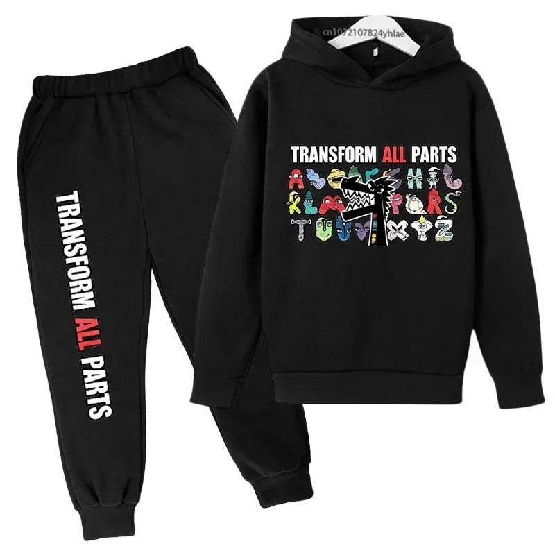 Kids Boys 2‑Piece Tracksuit, Letter Robot Print Hoodie & Pants Set, Autumn Casual Sports Children Outfit