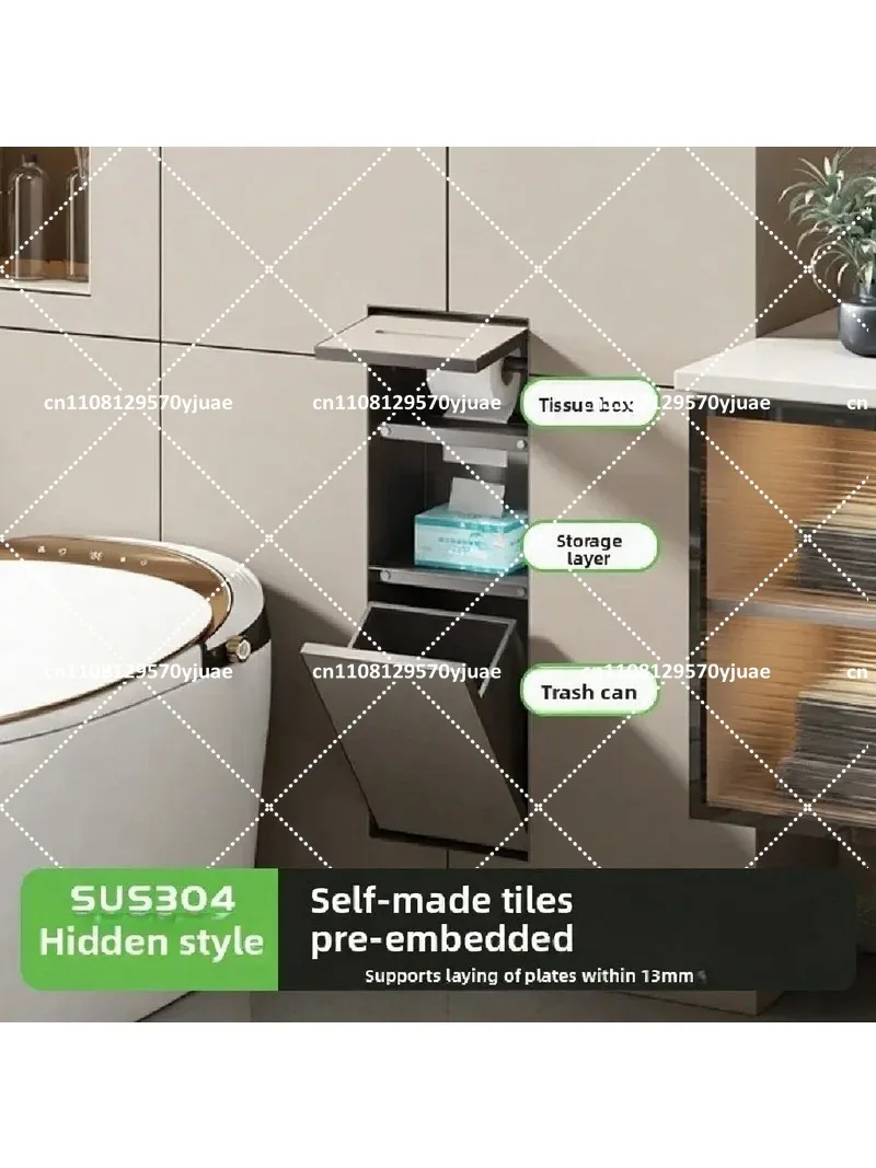 Hidden Niche Toilet Embedded Trash Can Concealed Tissue Box Toilet Storage Rack