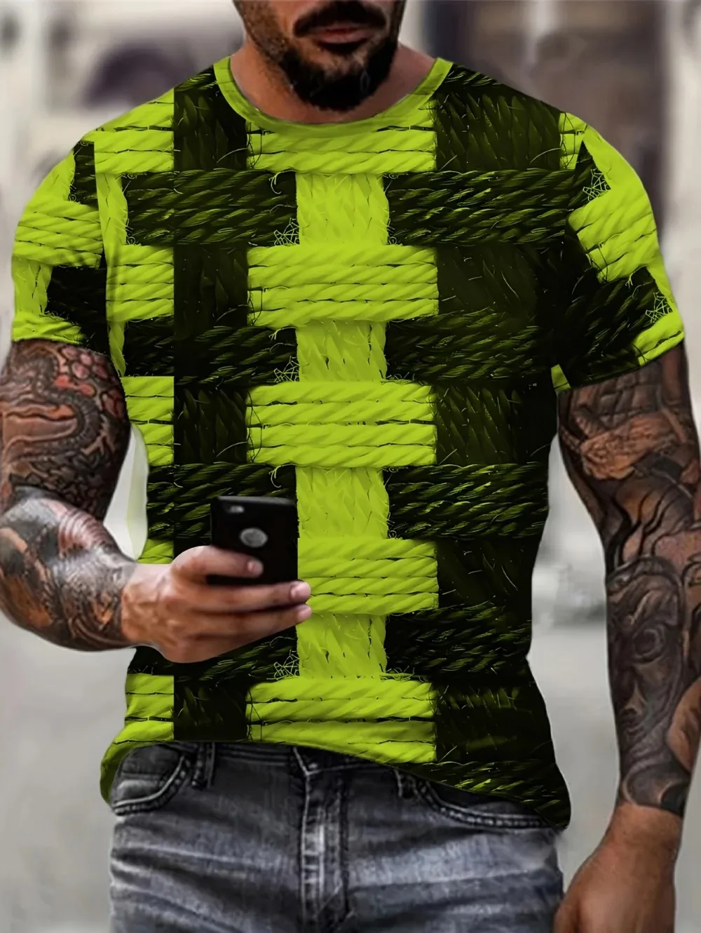 Sommer Hip-Hop Y2K Farbiges Dickes Seil-Gewebtes 3D-Druck Atmungsaktives Schnelltrocknendes Herren-T-Shirt Outdoor Freizeit Streetwear Eltern-Kind-Kleidung – Detail 3