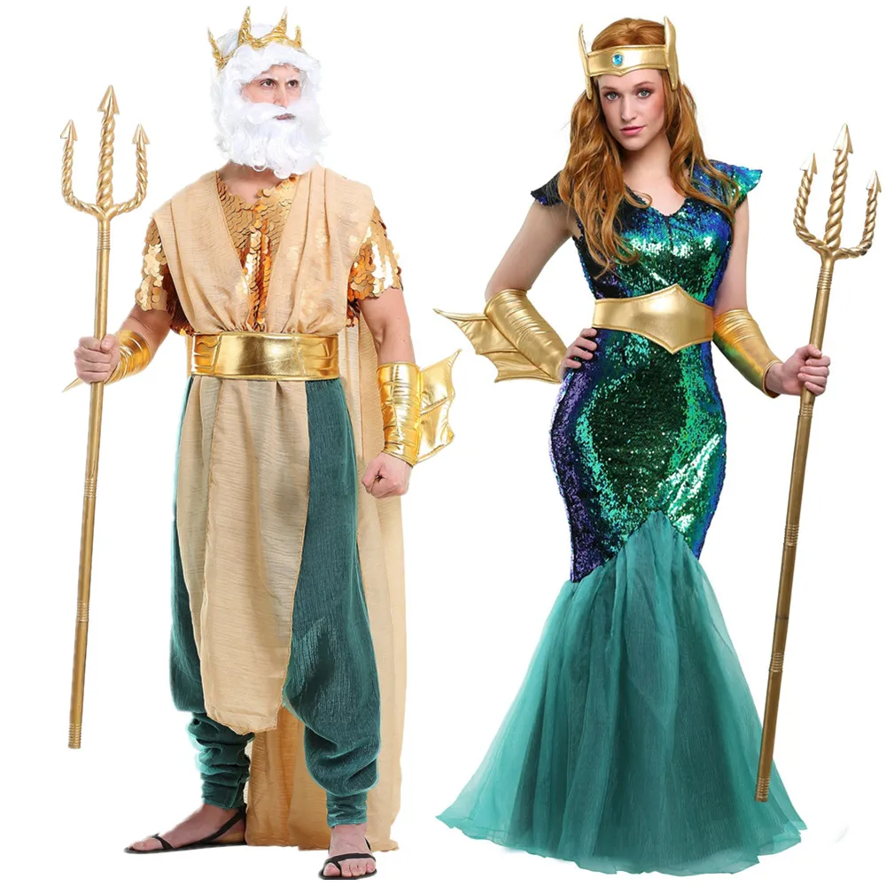 Costumes de cosplay Sea King Sea Queen pour hommes et femmes, robe d'Aleopatra éma enne, Barrage d'Halloween, ixde carnaval, Prairie Egyptian, Couples