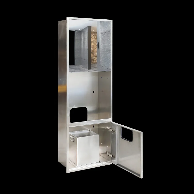 

Customized space saving wall mounted stainless steel washbasin installation box with mirror and trash can