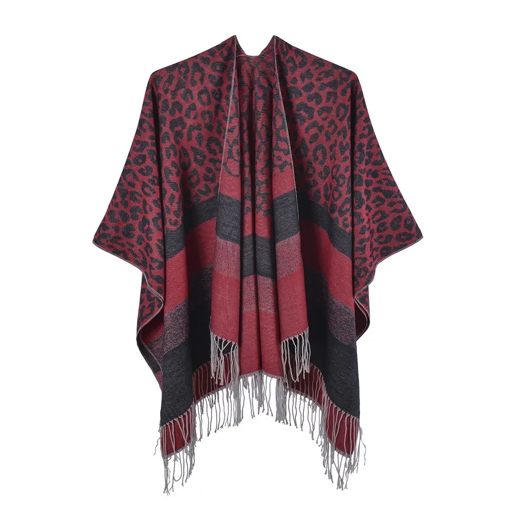 Chal grande con patrón de leopardo para mujer, capa dividida de Cachemira de imitación, Poncho para mujer, capas de otoño e invierno, nueva marca