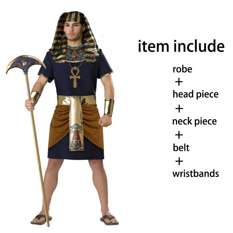 Man Ancient Egypt Pharaoh Costume Anubis Soldier Robe Halloween Fantasia Cosplay Fancy Dress