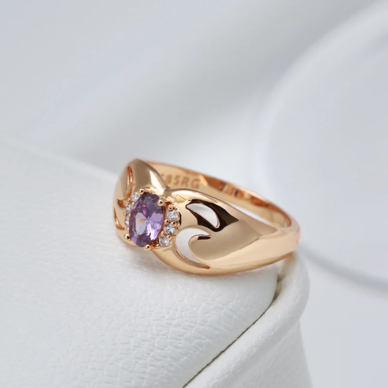 SYOUJYO Luxury Purple Oval Natural Zircon Rings For Women 585 Rose Gold Color Bridal Wedding Fine Jewelry Trendy Rings Gift