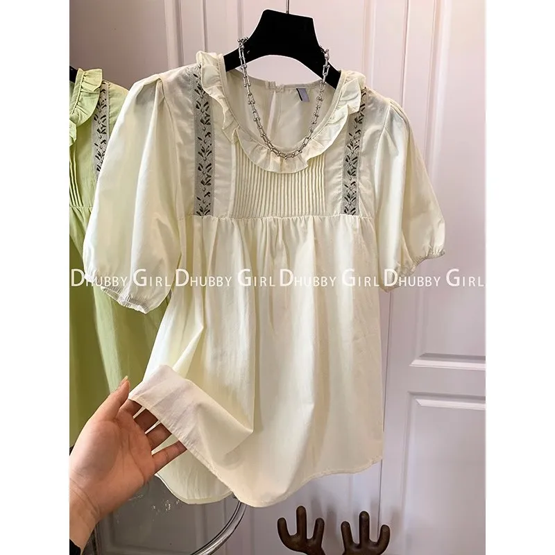 

Blouses Women Square Collar Lady Popular All-match Loose Crops Summer Chic Puff Sleeve Causal Shirt