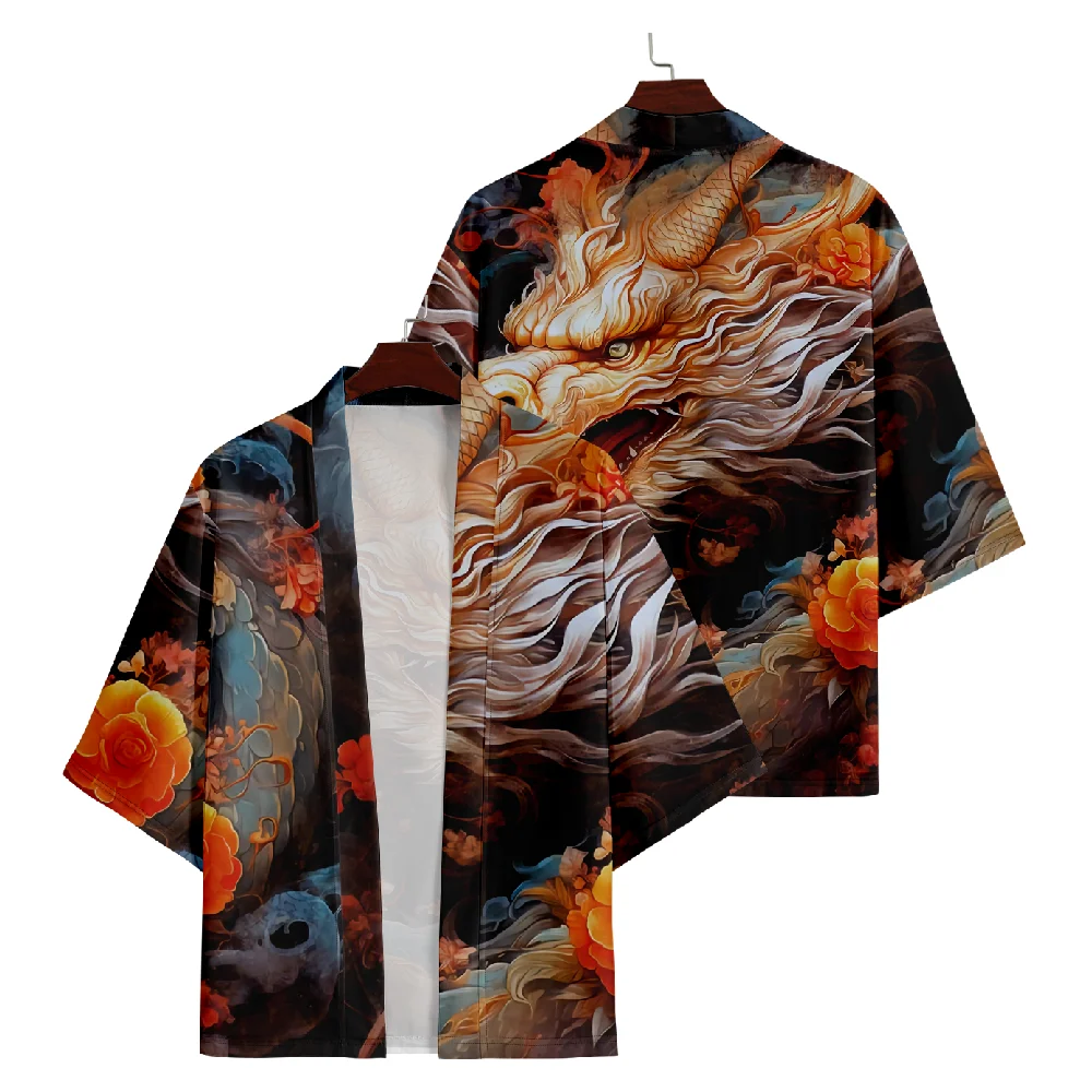 

Fashion Anime Dragon Flower Print Kimono Japanese Style Women Men Streetwear Beach Cardigan Cosplay Haori Shirts