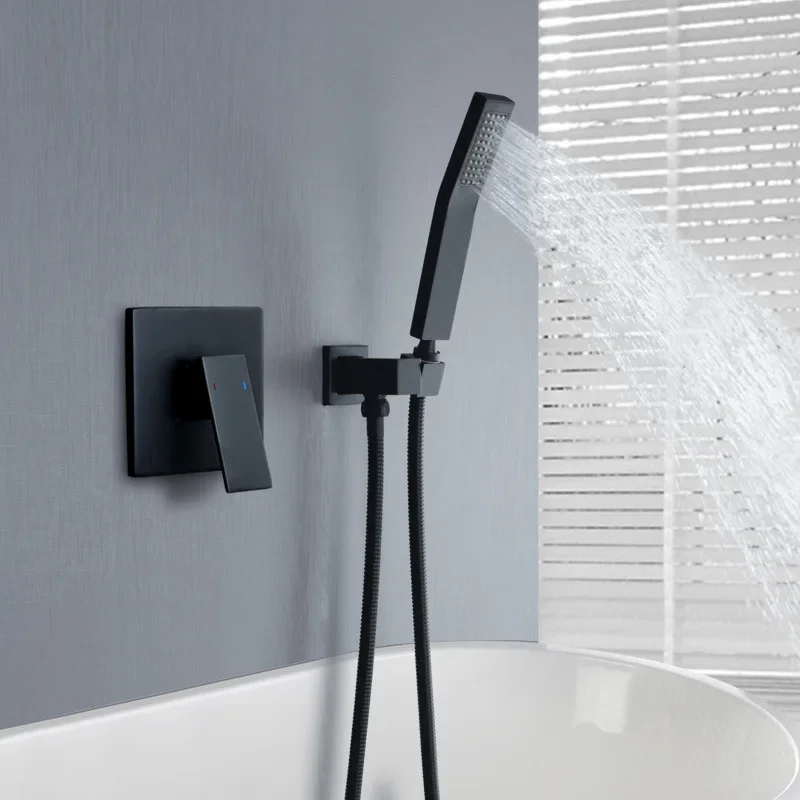 Bathroom Shower Set In Wall Black Mixer, Cold and Hot Total Brass Bath and Mixer Tap Brass Bathroom Faucet