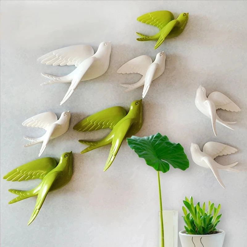 3D Nordic Style White Ceramic Wall Mounted Swallows Flying Wings Birds Ornament Wall Trims Home Hotel Room Decor 10cm 15cm 