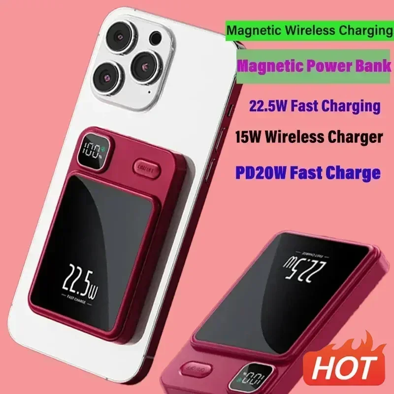 

New 50000mAh Magnetic Wireless Charger Power Bank Fast Charging for IPhone 14 13 12 11 Samsung Huawei Xiaomi Mini Powerbank