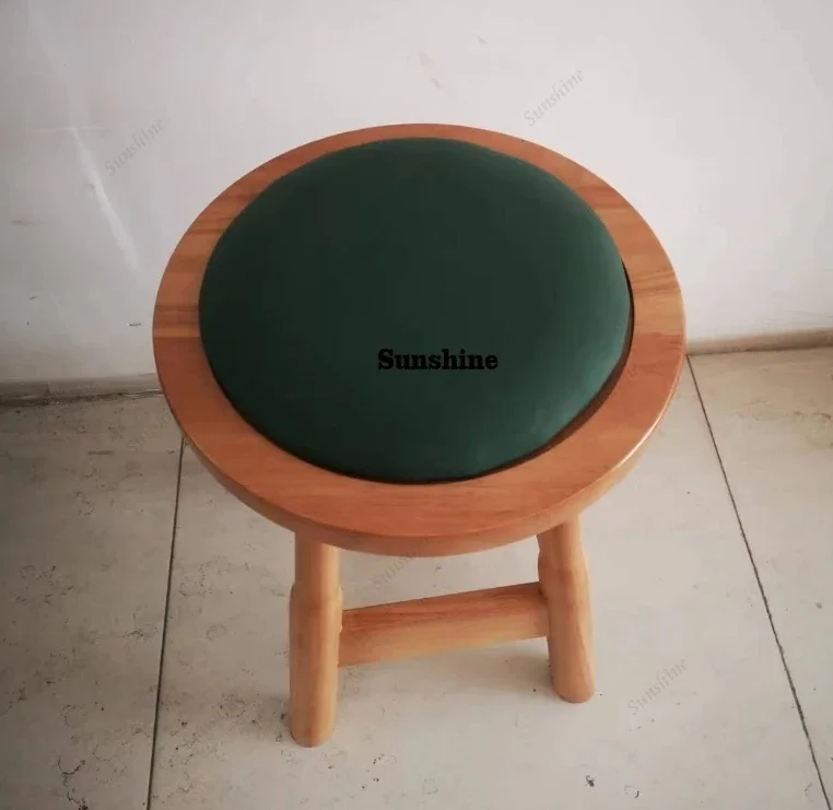 

Vintage Solid Wood Low Dark Green Round Stool Solid Wood Low Stool FT