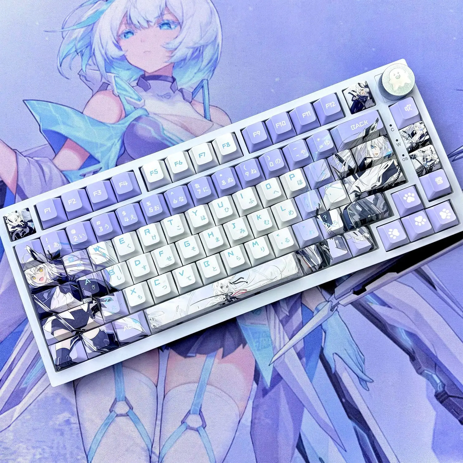 

122 Keys Azur Lane Cute Shirakami Fubuki Keycaps Japanese Anime Game Key Cap Set Cherry PBT Keycap for Made68 Mad68 Wooting 60