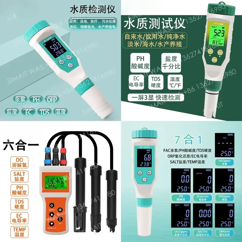 Water Quality Tester | pH, Salinity & Residual Chlorine Meter for Aquarium, Pond, Pool & Aquaculture