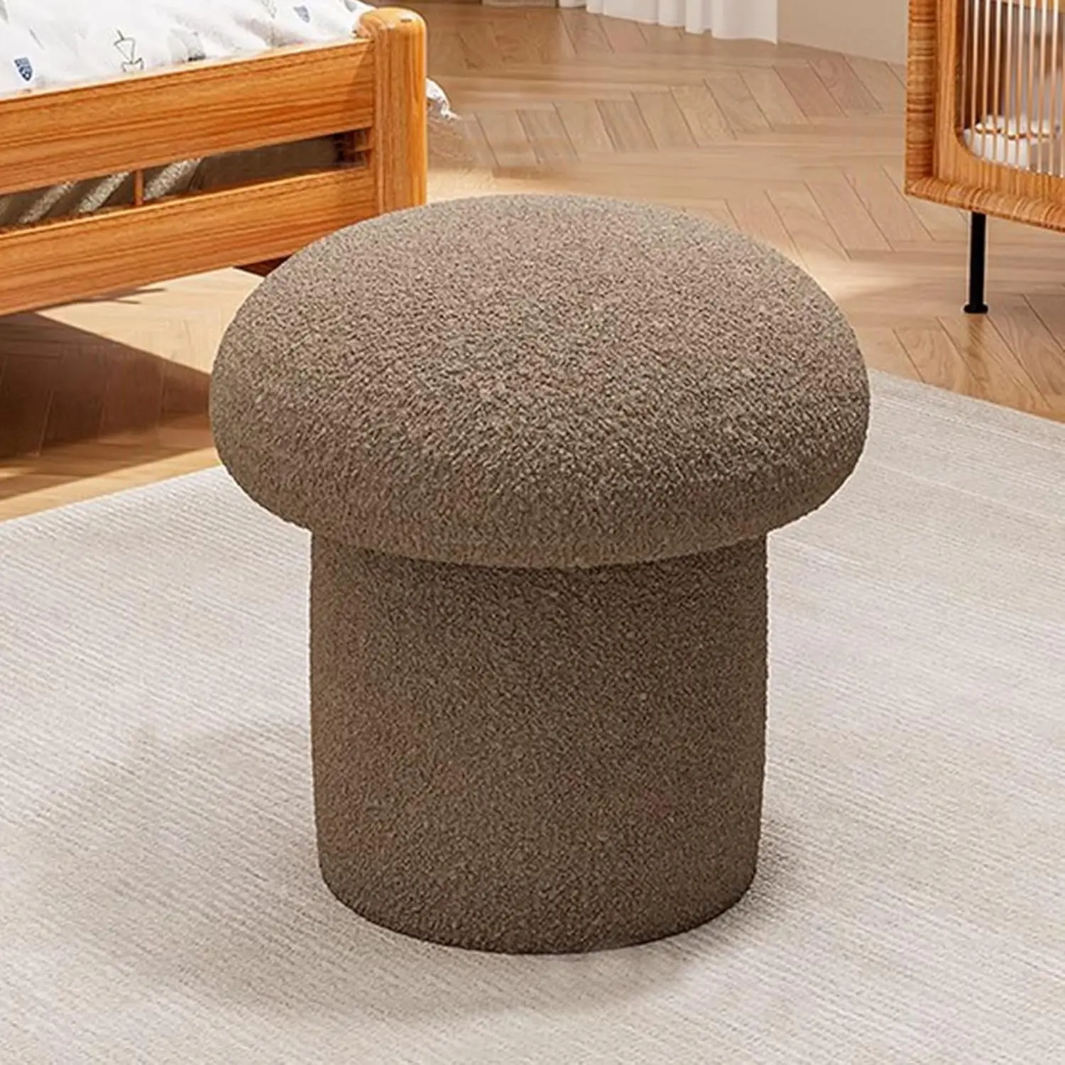 Cute Fleece Mushroom Ottoman, Round Fuzzy Footrest Stool, Soft Comfort Foot Stool for Bedroom Living Room Couch Bedside Doorway