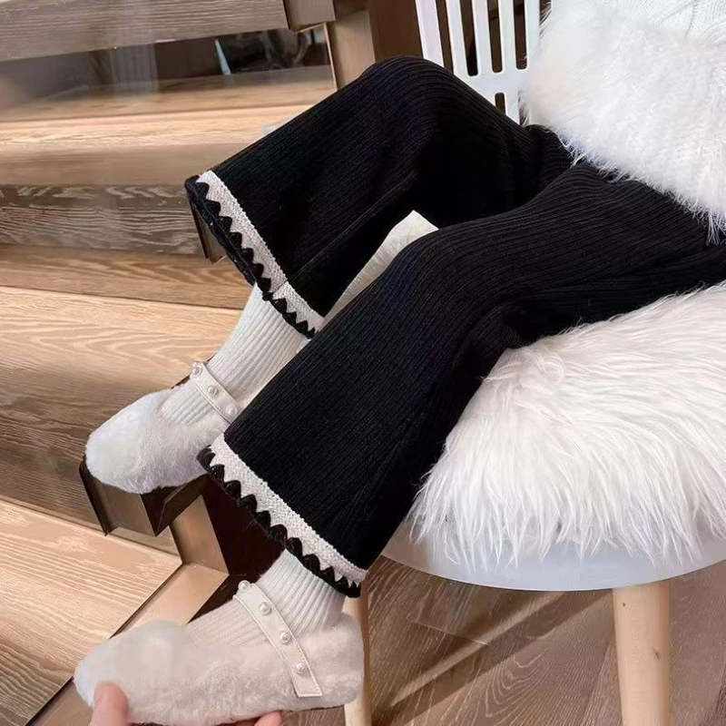 Girls Fleece Lined Flare Pants Winter Warm Bell Bottom Trousers Kids Casual Long Pants Children Clothing