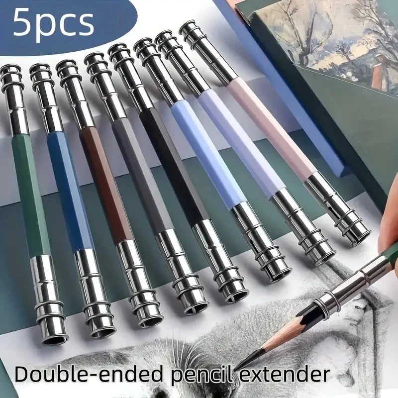 5Pcs Adjustable Metal Double Head Pencil Lengthener Pencils Extender Holder For Sketch Colored Charcoal Pencils School Supplies