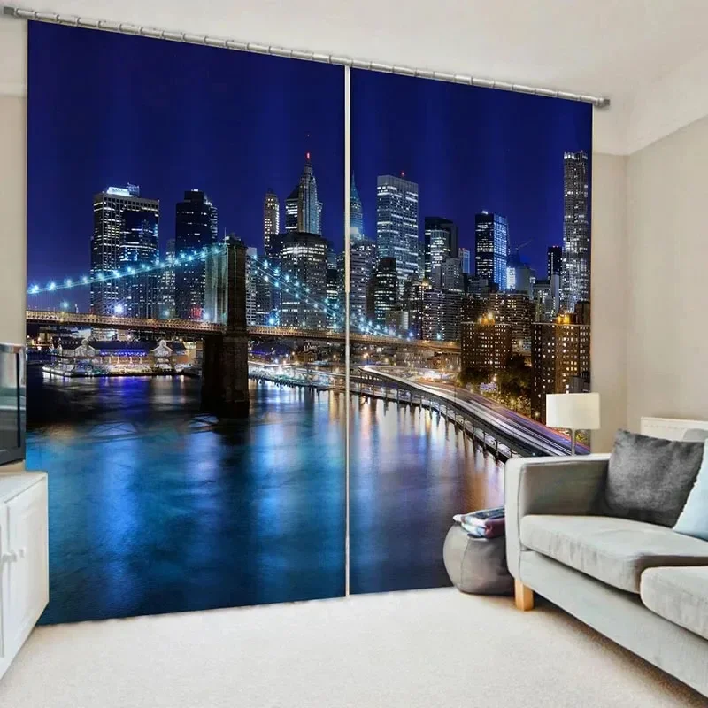 2 Panel New York City Night View Blackout Floor-to-ceiling Window Curtains Suitable for Bedroom Living Room Blinds Curtains