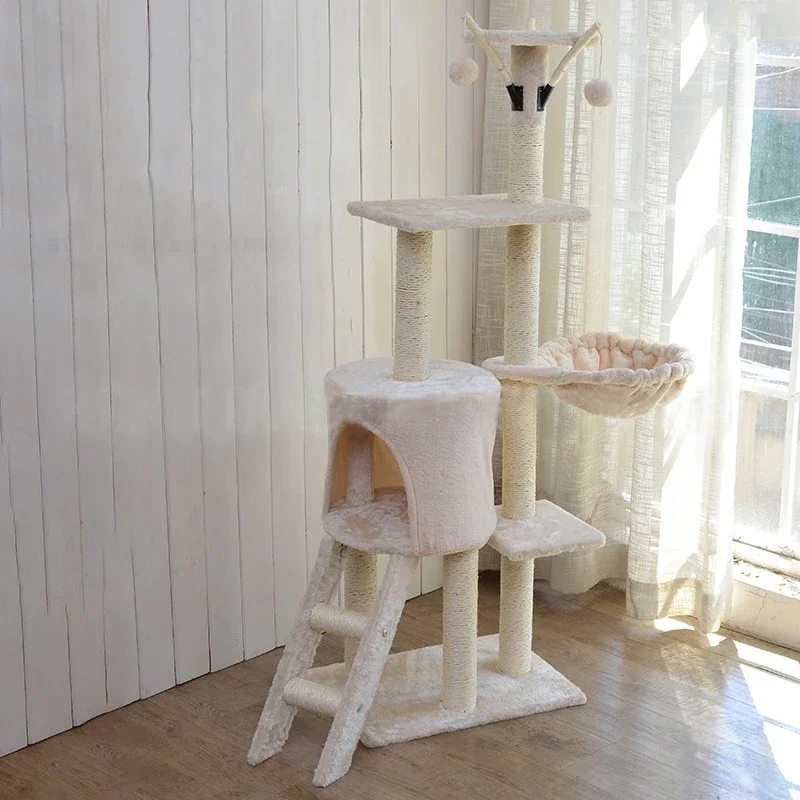 Manufacturer wholesale grey House trixie cat tree beige sisal short plush Big Muguata cat tree condo