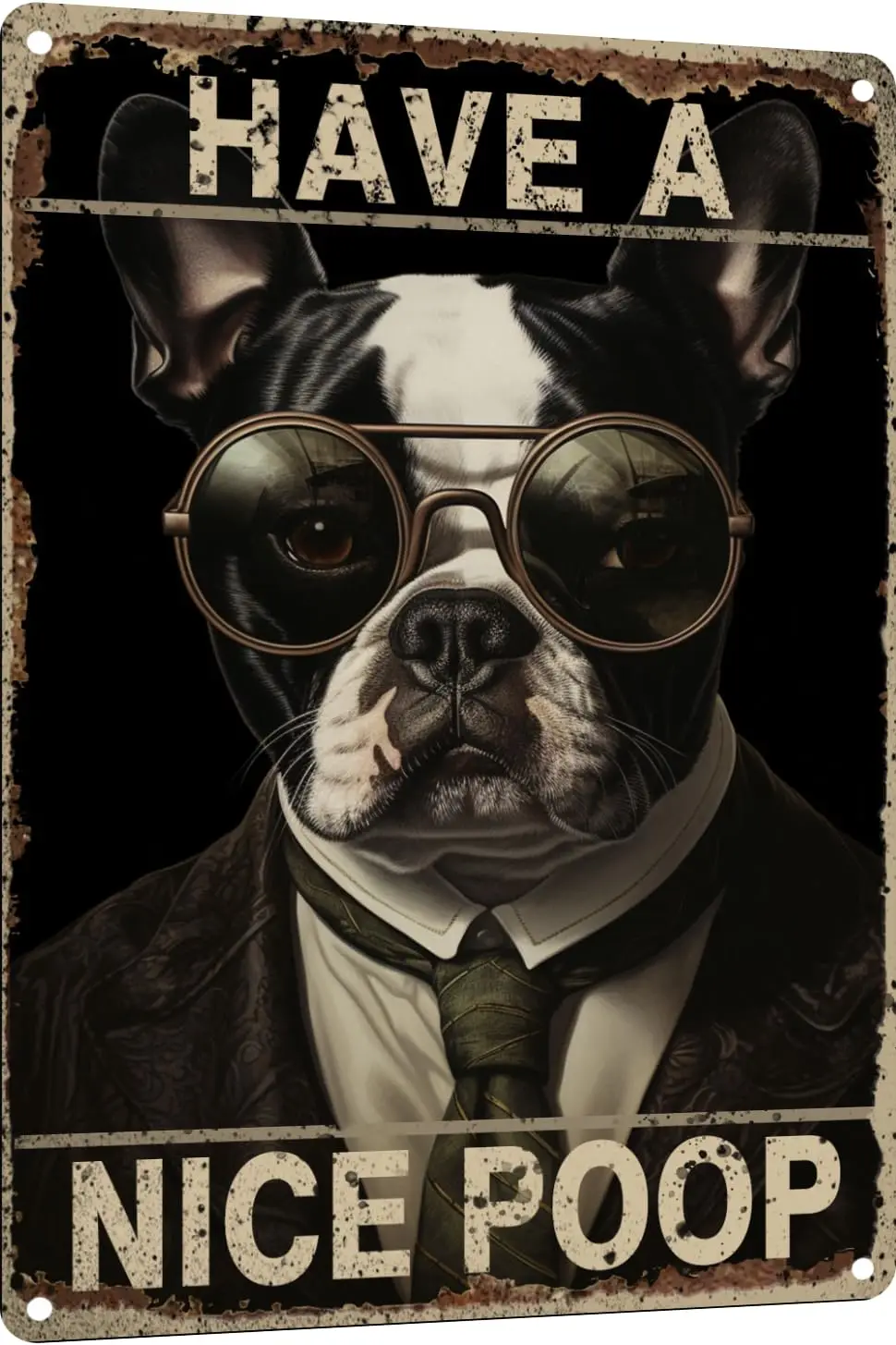 Boston Terrier Have a Nice Poop Bathroom Funny Novelty Metal Sign Retro Wall Decor for Home Gate Garden Bars Restaurants Cafes O