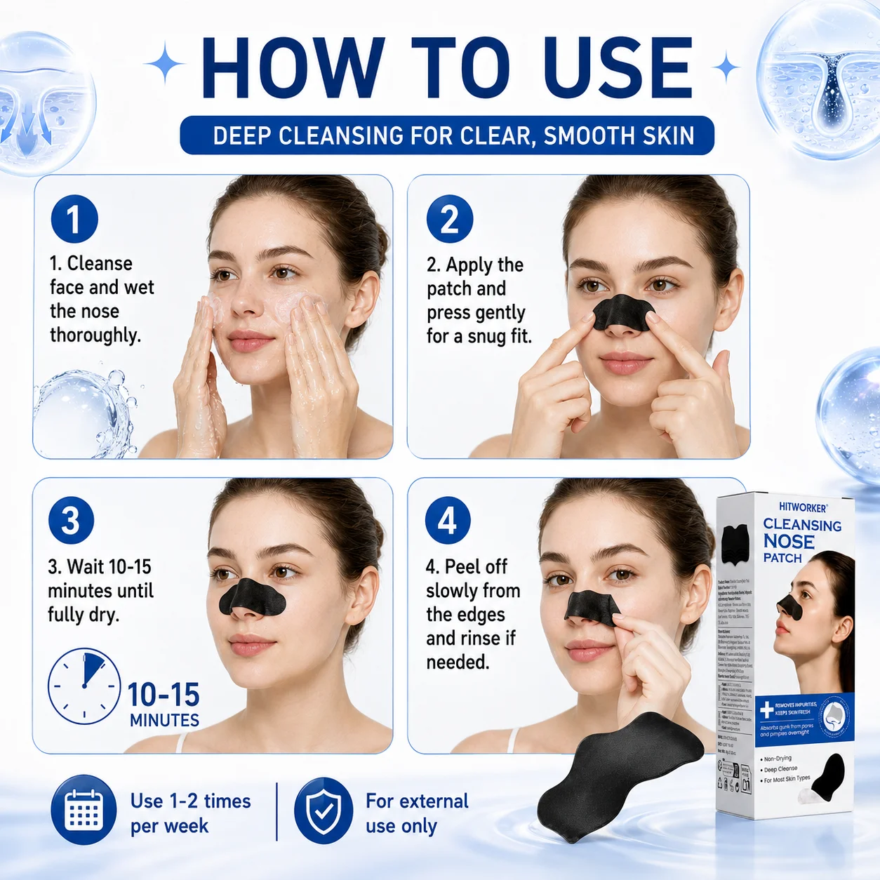HITWORKER Blackhead Remover Nose Patch Charcoal Pore Strips Deep Cleansing Nose Strips Oil Control Pore Cleaner Skin Care image 5