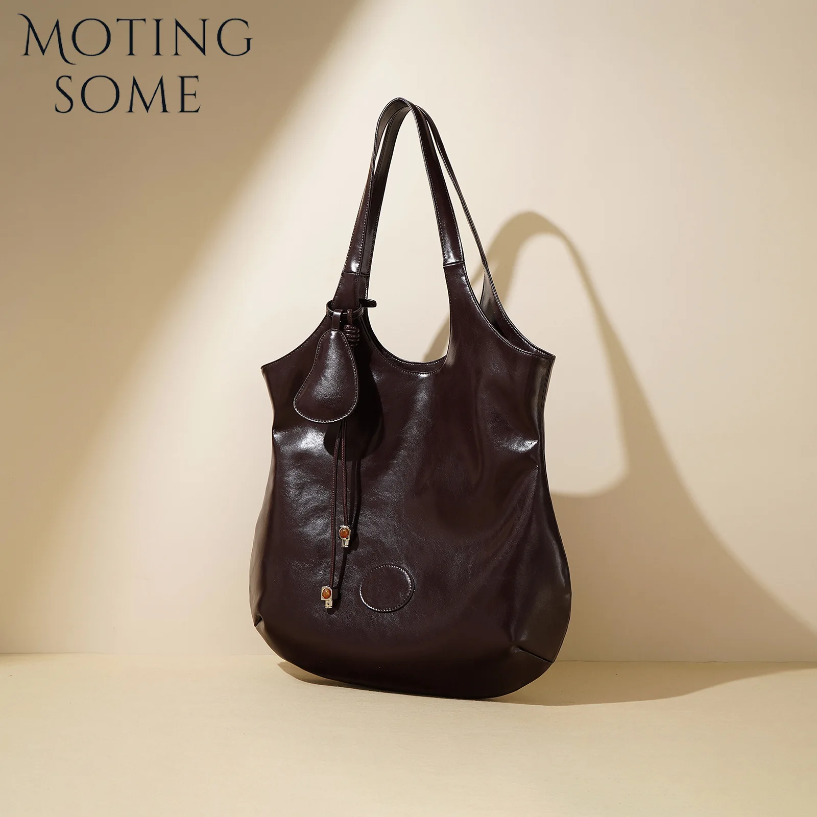 Motingsome New Retro Style Shoulder Bag for Women Luxury 100% Cow Hide Leather Handbag Vintage Lady Large Capacity Bucket 2024