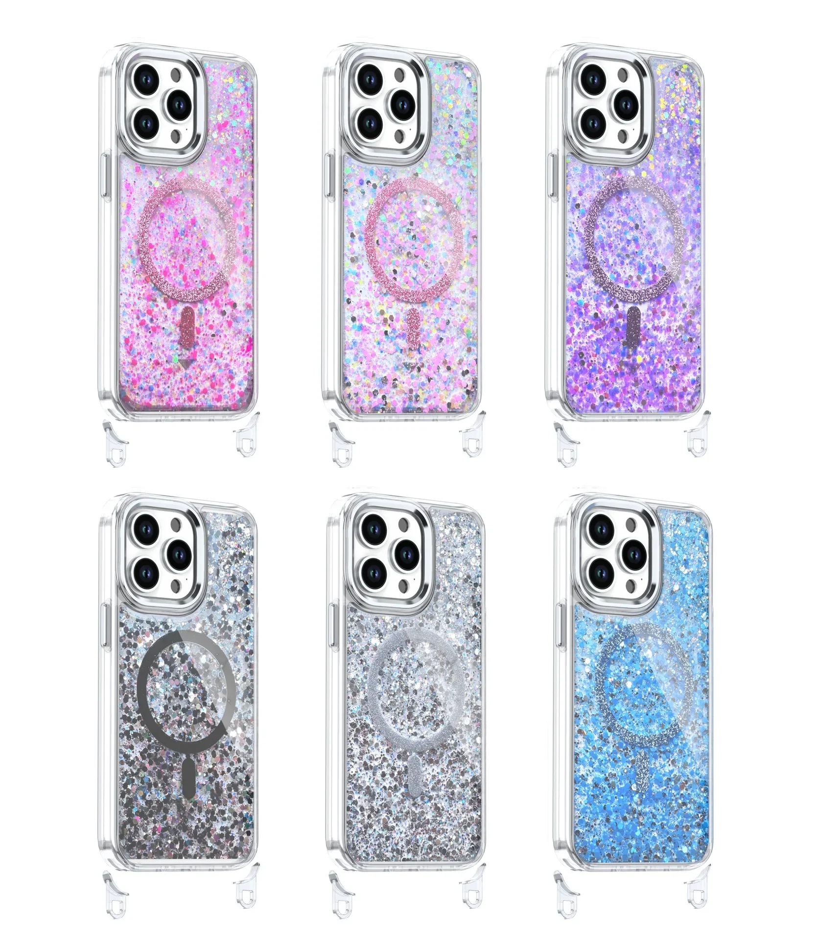 Per Magsafe Custodia per telefono colorata con glitter trasparenti per IPhone 16 15 14 13 12 Pro Max Plus 11 Cover di ricarica wireless magnetica in silicone