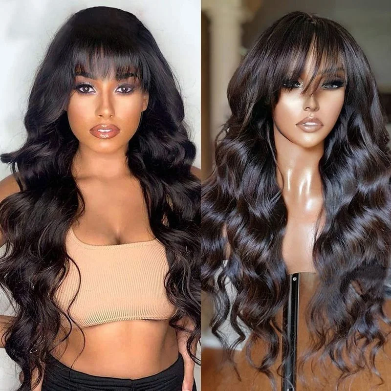 

HAIRTIME Wholesale Body Wave Human Hair Wigs for Black Women Cheap Natural Brazilian Human Hai Wigs With Bangs