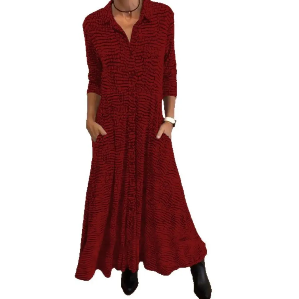 Vestido estampado de manga larga con cuello en V para mujer, moda de otoño e invierno, estilo europeo americano, recién llegado