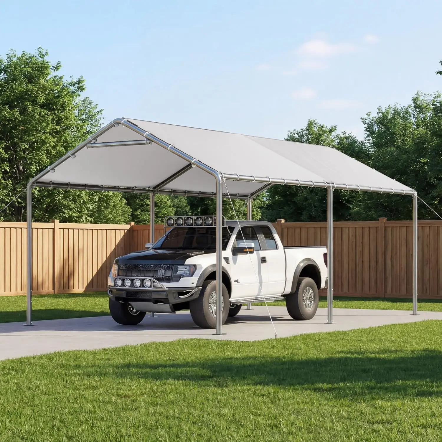10x20 Heavy Duty Carport Portable Garage Shelter Shed, Steel Frame Waterproof Vehicle Storage Tent with Adjustable Height, Roll Up Doors Removable Sidewalls Outdoor Car Canopy, view 2