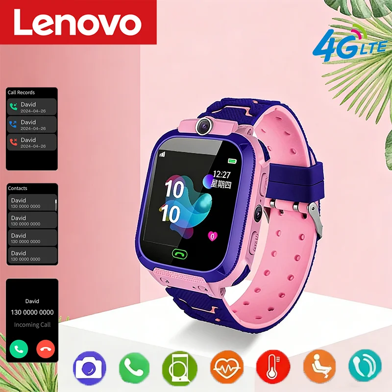 

Lenovo GPS Tracking Waterproof Watch for Apple Android 2026New 4G Mini Smart Children's Watch Sim Card Call Camera Watch