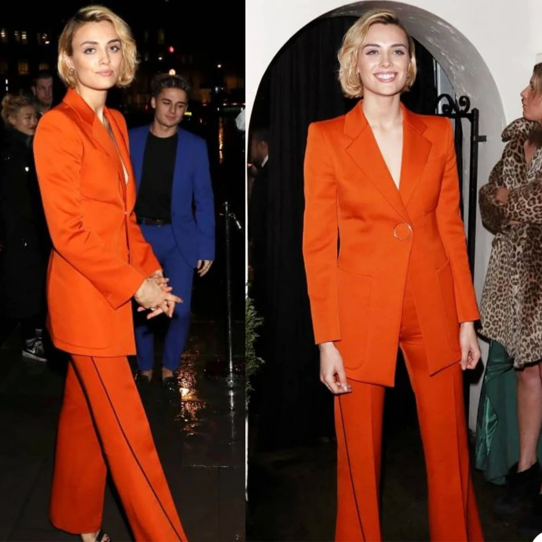 2 Stuk Fashion Klassieke Vrouwen Pak (Blazer + Broek) een Knop Celebrity Red Carpet Avondjurk Custom