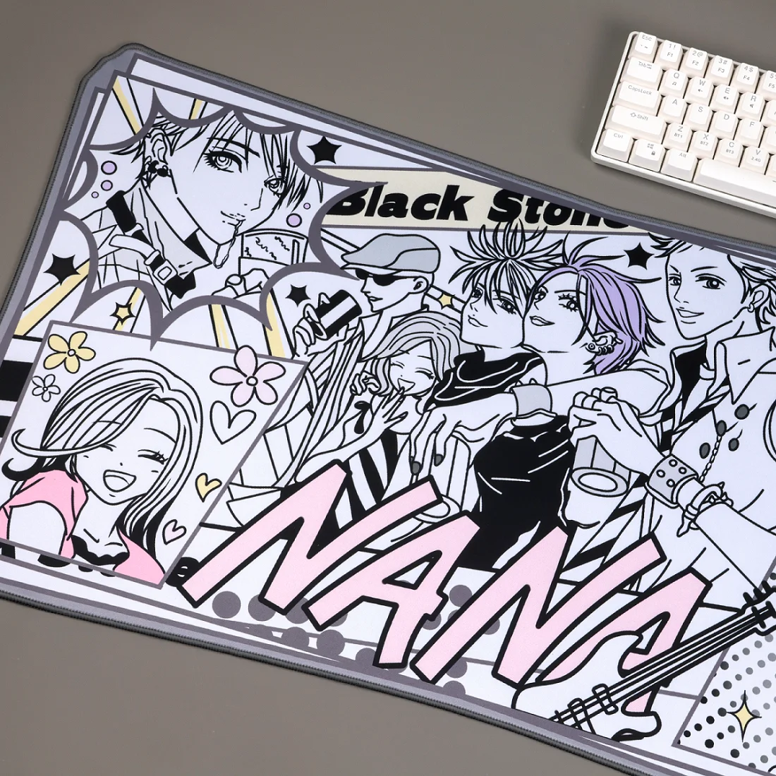 NANA Manga-Inspired  Computer Gaming Mouse Pad - Black White Non-Slip Desk Mat for Keyboard & Mouse (775x400mm)