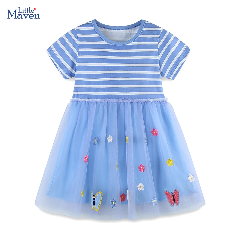 Little Maven Kleid für Babymädchen 2026 Sommer Applikationen Kinderkleidung Partykleid Cartoon-Blumen-Kleider Baumwolle