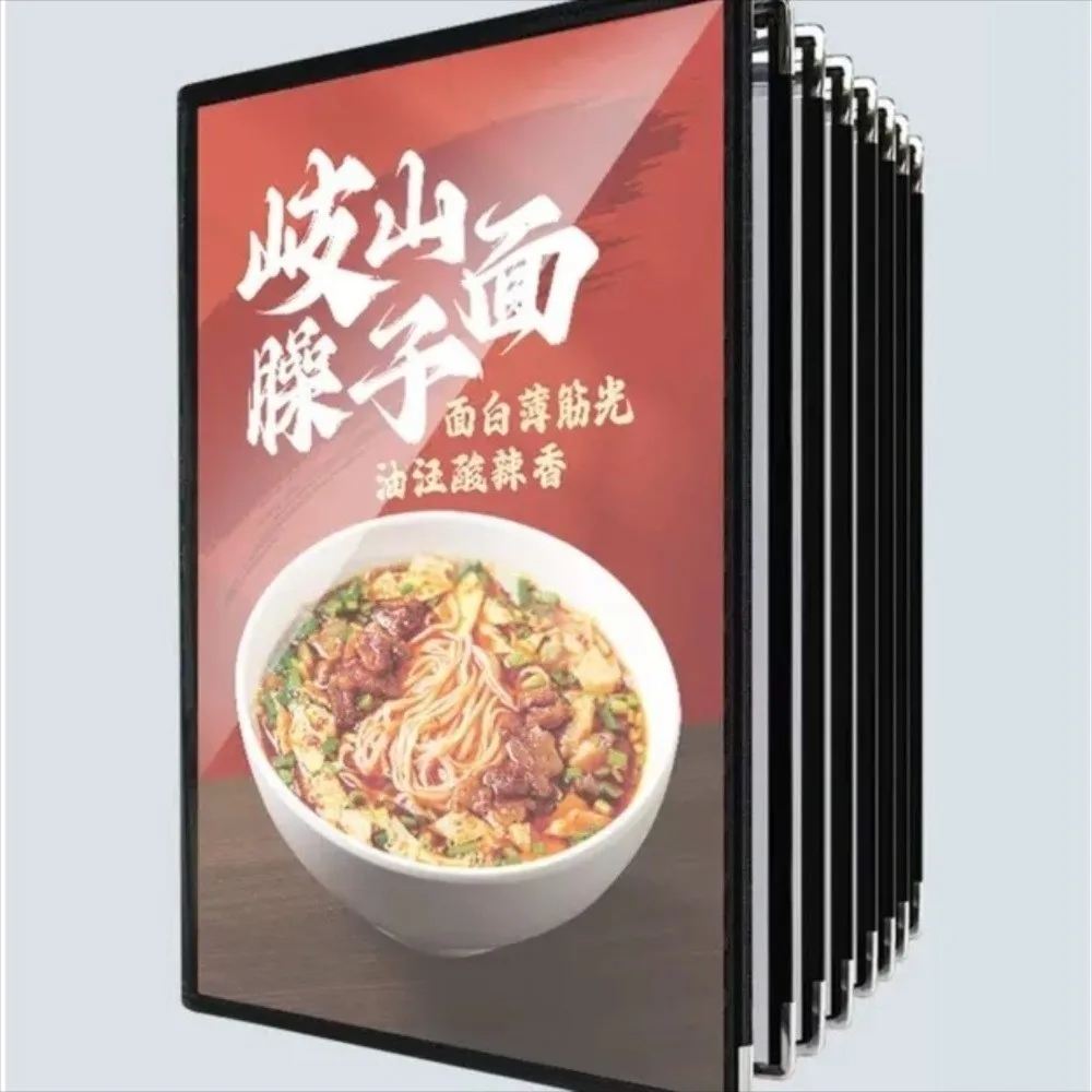 

Foldable PVC Transparent Menu Cover Reusable Waterproof A4 Menu Paper Holder Double Panels Metal Corners Loose Leaf Binder