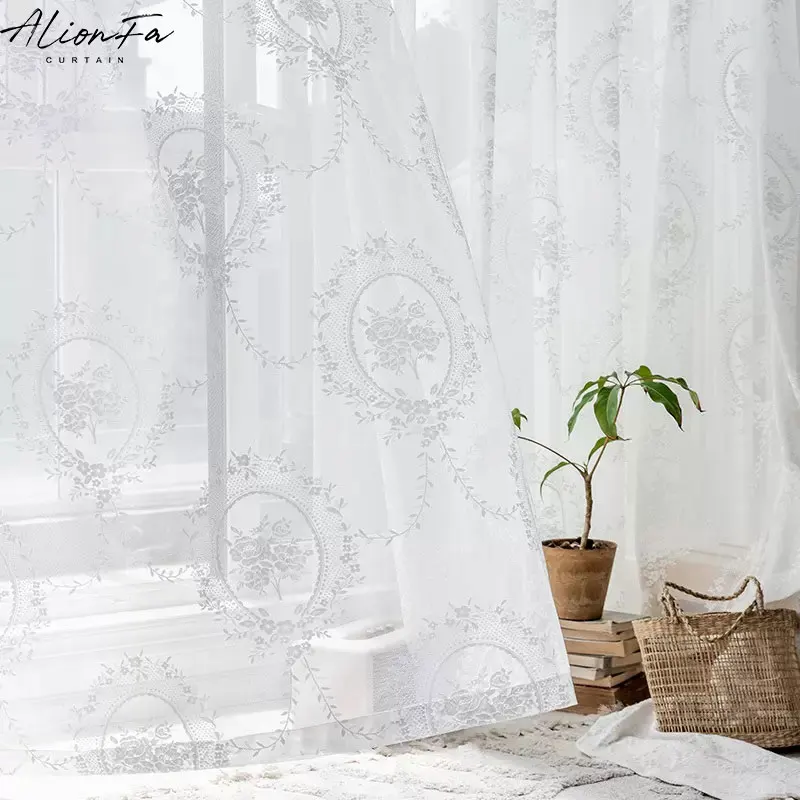 

Europe Lace Tulle Curtains For Living Room Bedroom Window Floral Embroidered Sheer Voile Curtain Kitchen Drapes Blinds Decor