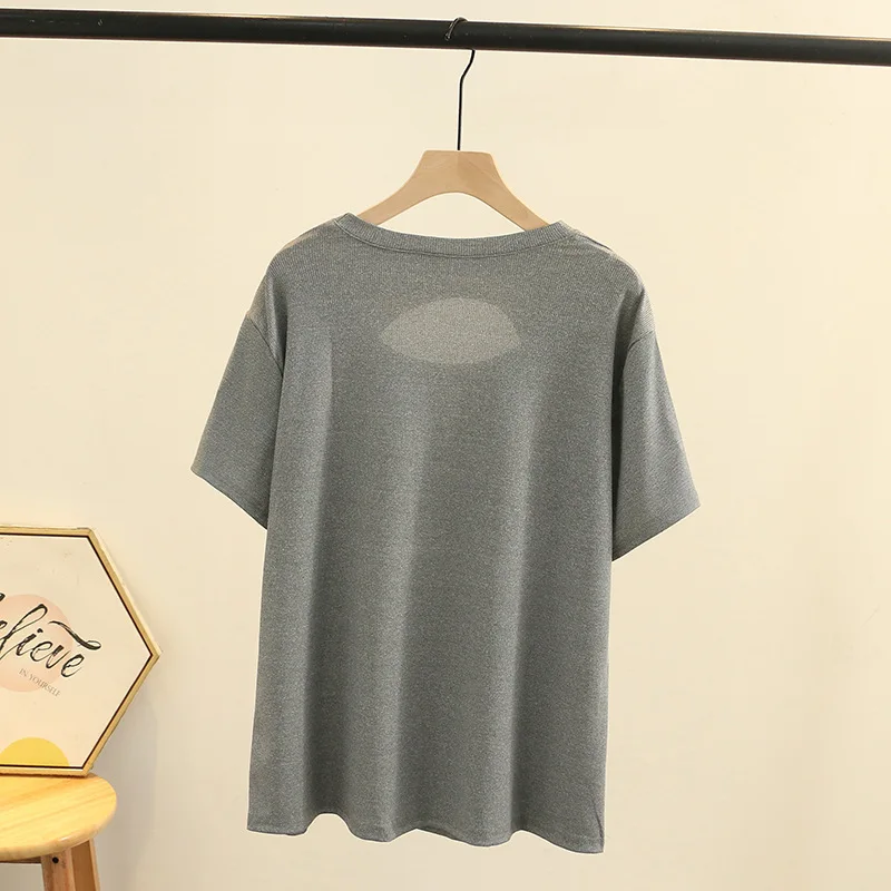 New 2022 Ladies Summer Plus Size Tops For Women Large Size Short Sleeve Loose Elastic Black Gray T-Shirt 3XL 4XL 5XL 6XL