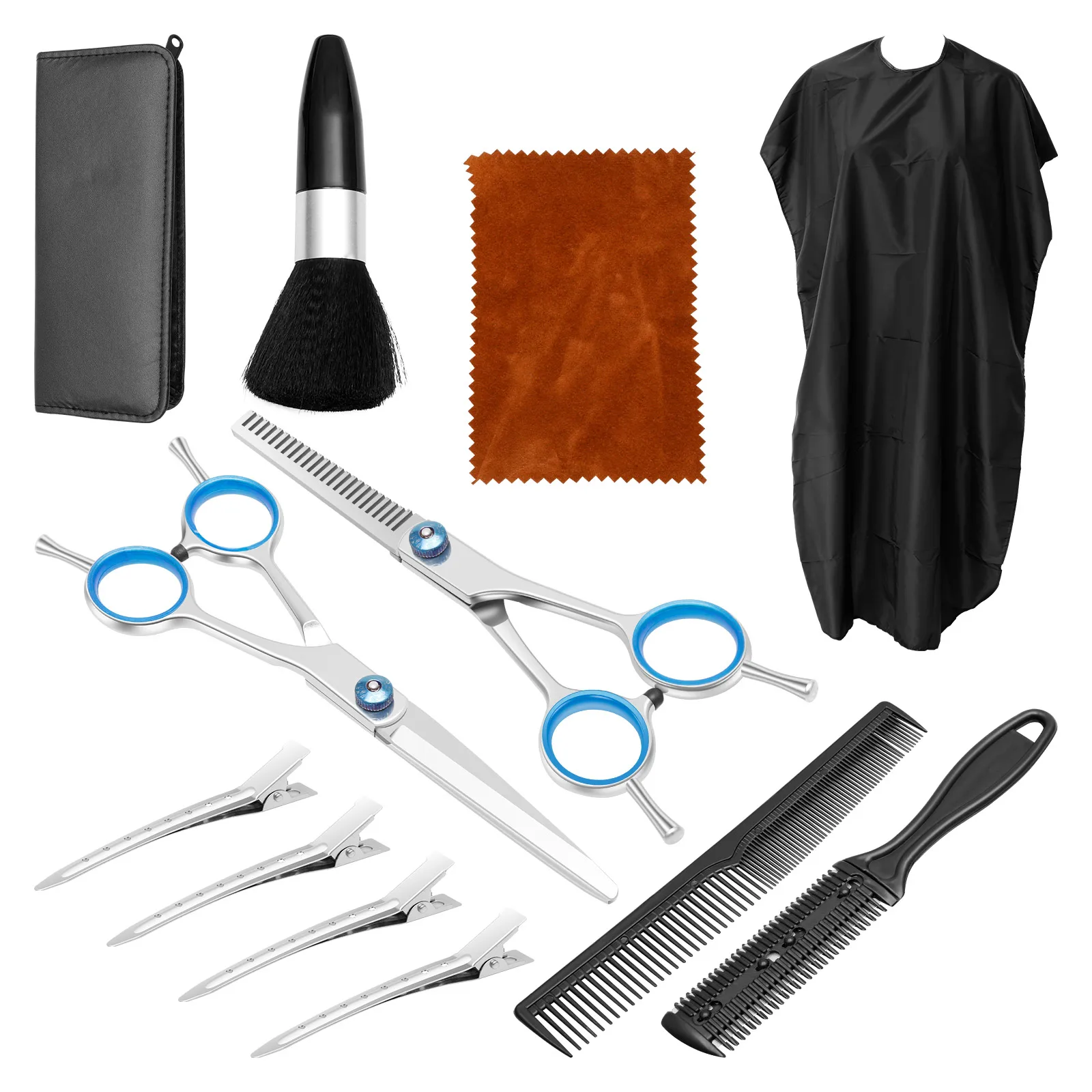 12-teiliges Haarschneidescheren-Set, professionelles Friseur-Werkzeug-Set, Haarschneidescheren-Set aus Edelstahl mit Kamm und Friseurumhang