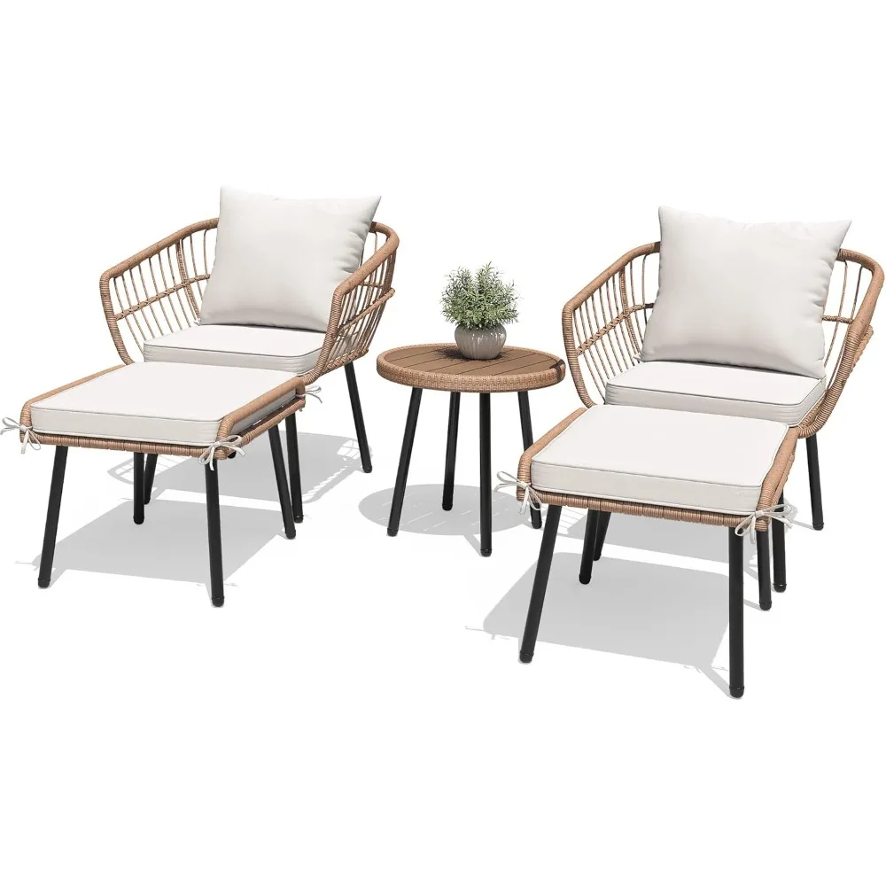 

5-Piece Outdoor Wicker Furniture Set,All-Weather Patio Bistro Set with Footrest,Small Patio Conversation Set for Balcony Outside