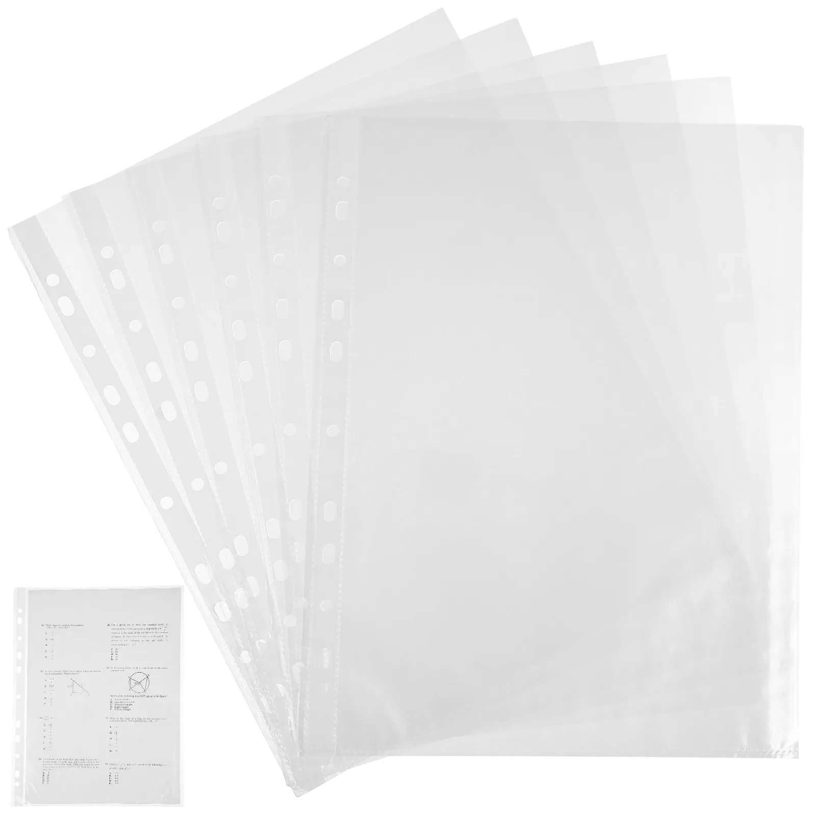 

100Pcs Clear Sheet Protectors Top Loading Binder Sleeves with 11 Holes for Documents Paper Organization Sturdy PP Material Page