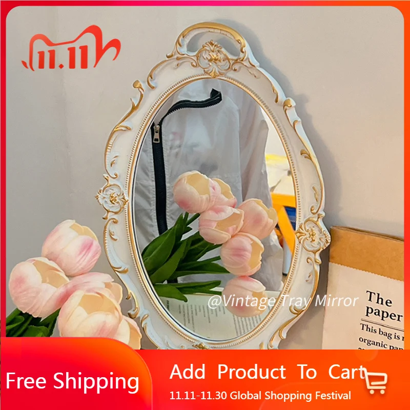 

Vintage Nordic Bedroom Mirror Living Room Art Decoration Makeup Garden Luxury Mirror Standing Wavy Spiegels Home Decorations