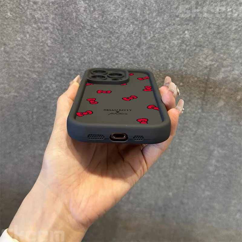 لطيف مرحبا كيتي BowKnot سيليكون لينة قضية الهاتف آيفون 16 15 14 13 12 11 برو ماكس 7 8 زائد 16E X XR XS ماكس ماتي غطاء