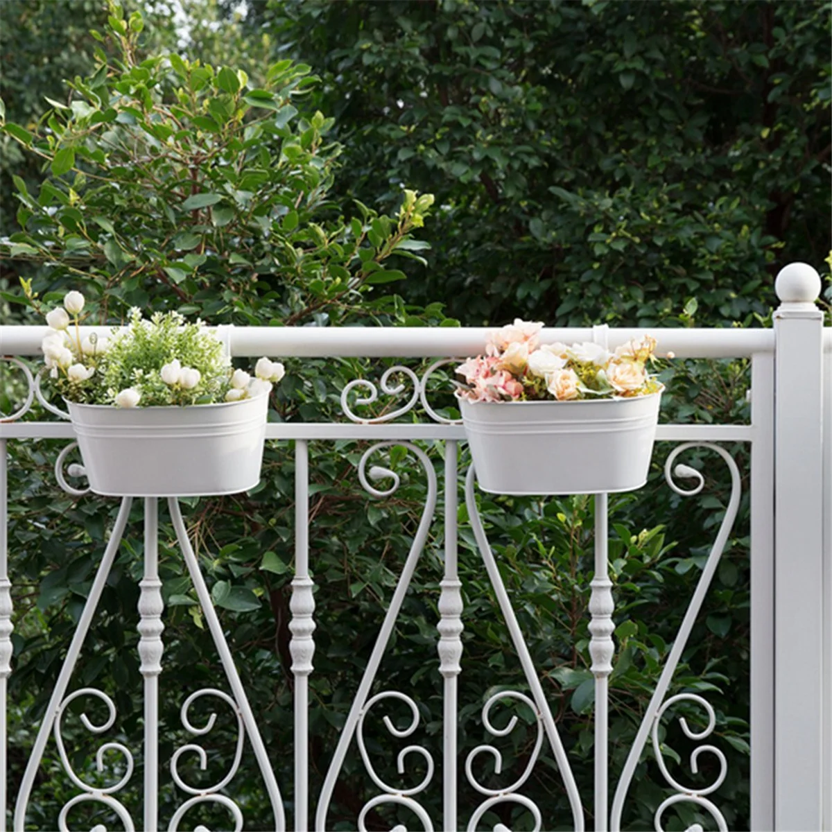 

YYg-oHanging Flower Pots, Metal Iron Wall Flower Pots for Railing Balcony Garden Home