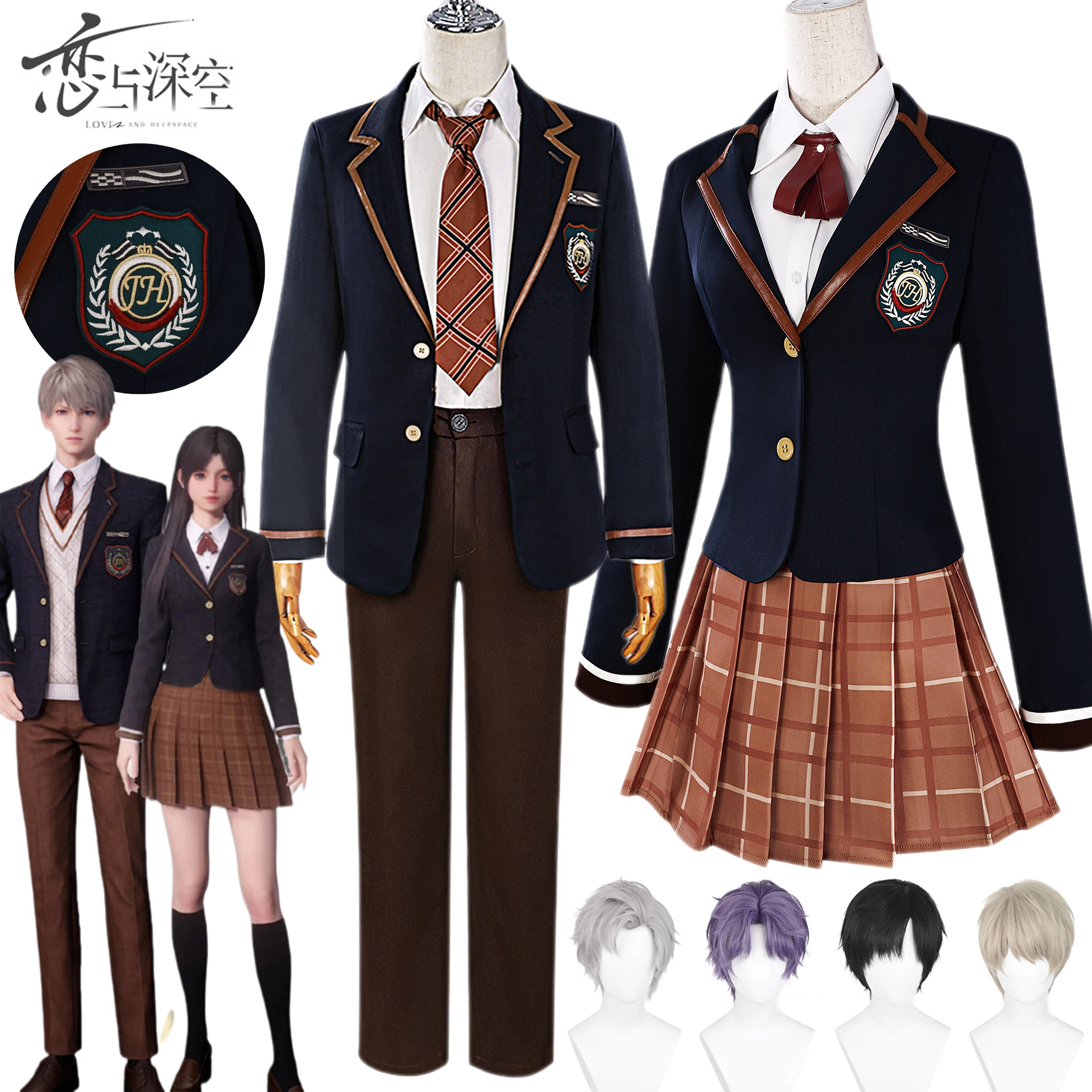 Love And Deepspace Couple Suit Wig Cosplay Anime Game Xavier Sylus Rafayel Zayne School Uniform Dress Pants Jirai Kei 5 Styles